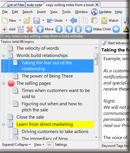 Hierarchical Notes in WhizFolders